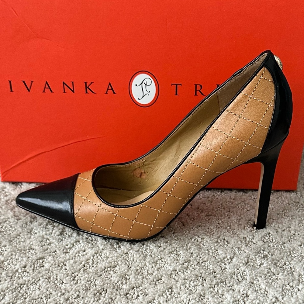 Ivanka Trump Black and Tan Pointy-Toe Heels - Picture 14 of 16
